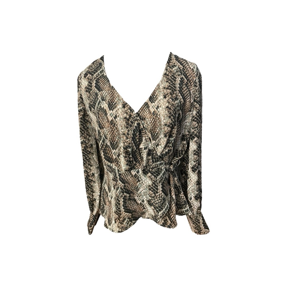 cupcakes & cashmere Snake-Print Wrap Blouse in Brown and Black